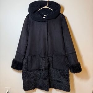 Gerry Weber faux suede shearling coat with faux fur contrast detail pockets hood